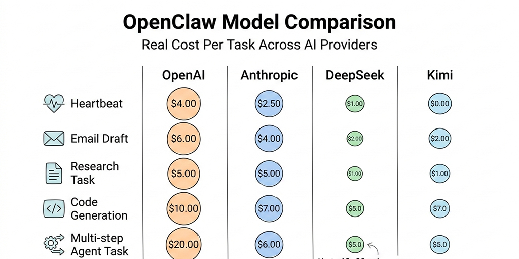 OpenClaw Model Comparison: Real Cost Per Task for OpenAI, Anthropic, DeepSeek, and Kimi