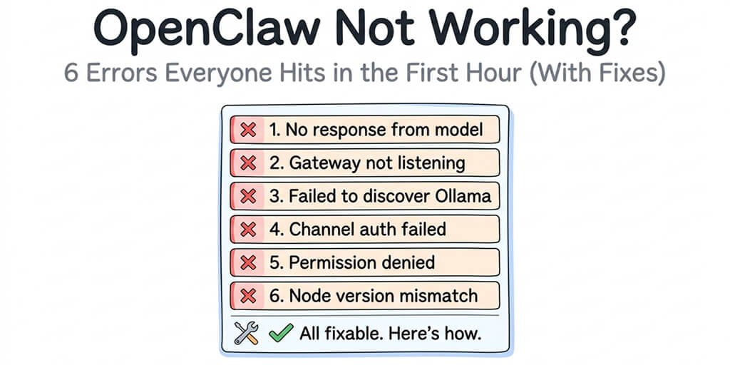 OpenClaw Not Working? 6 Errors Everyone Hits in the First Hour (With Fixes)