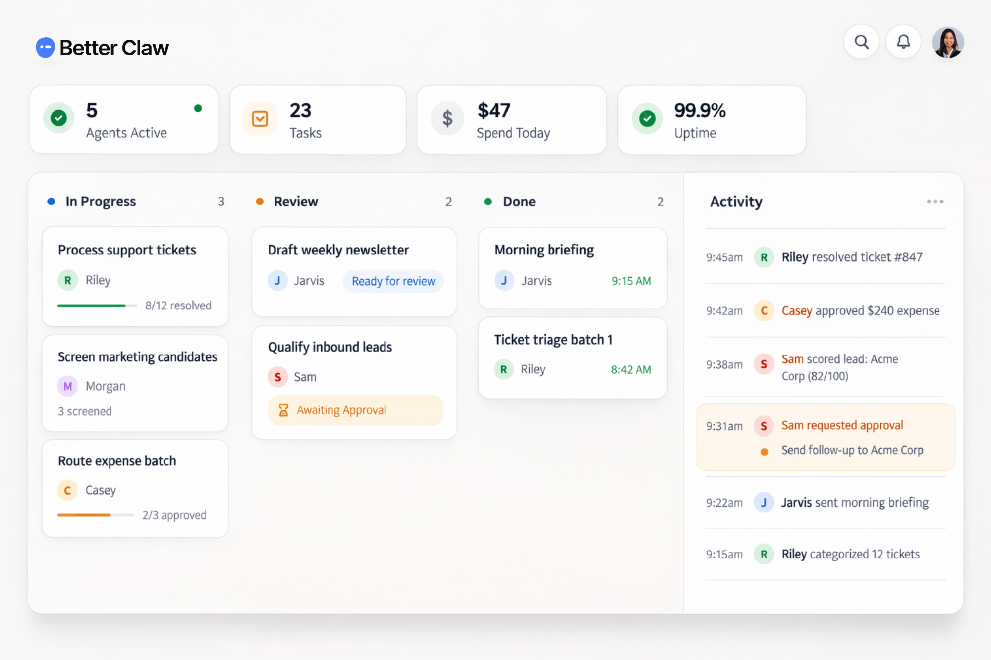 BetterClaw Command Center Dashboard